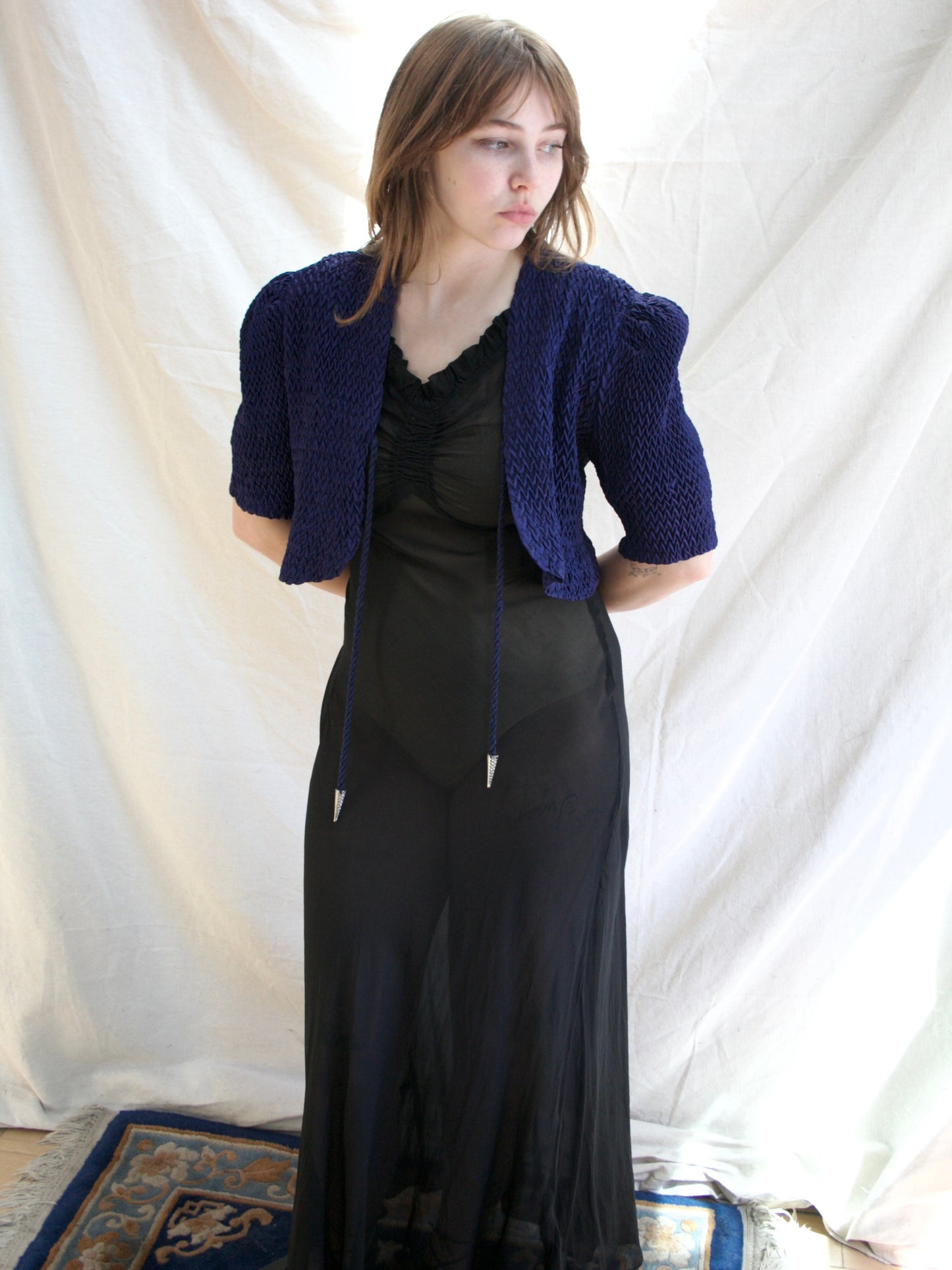 1930s Aubergine Quilted Puff Sleeve Bolero