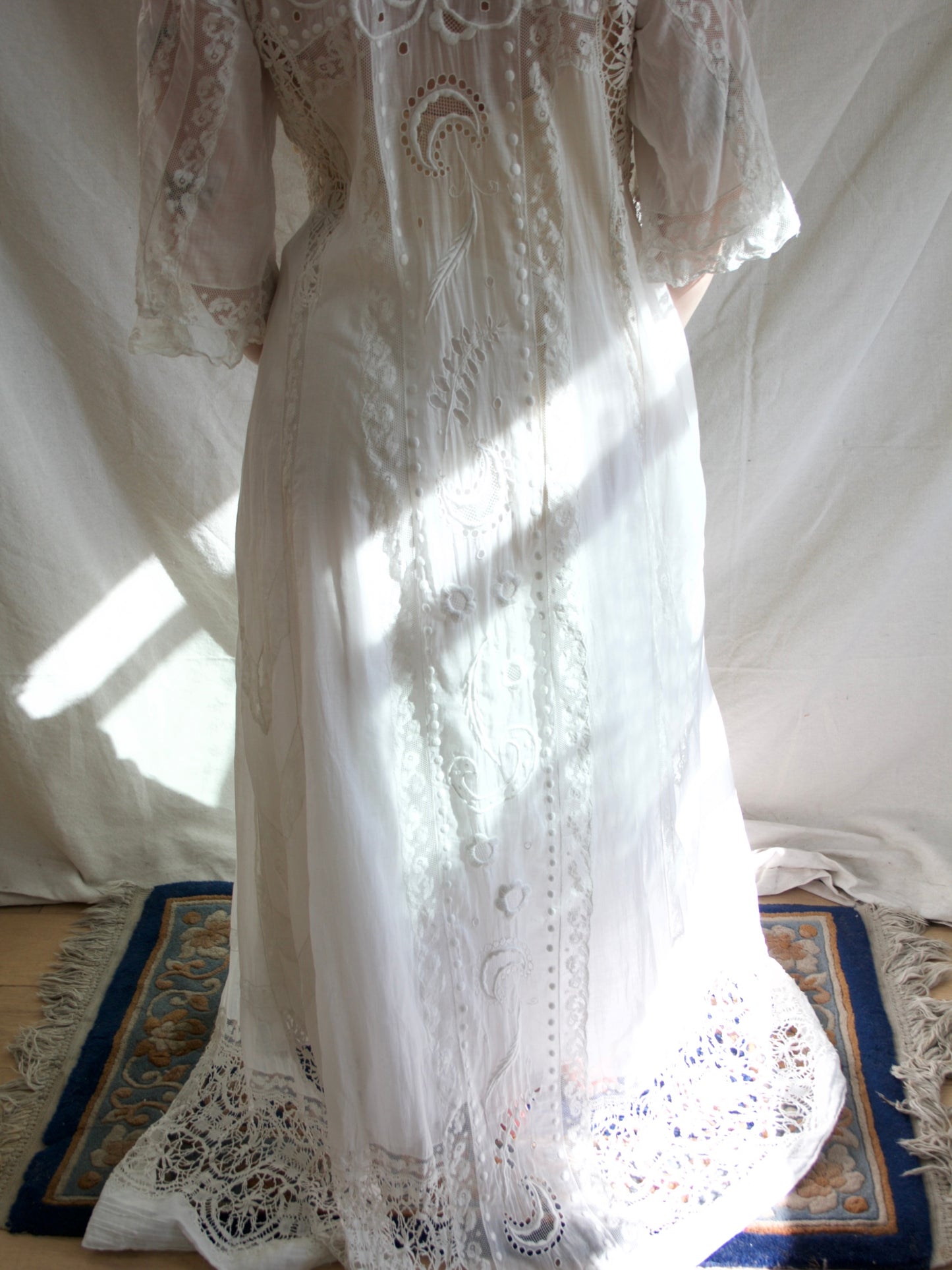 Special Antique Edwardian Whitework Batiste Cotton Crochet Lace Troussea Gown