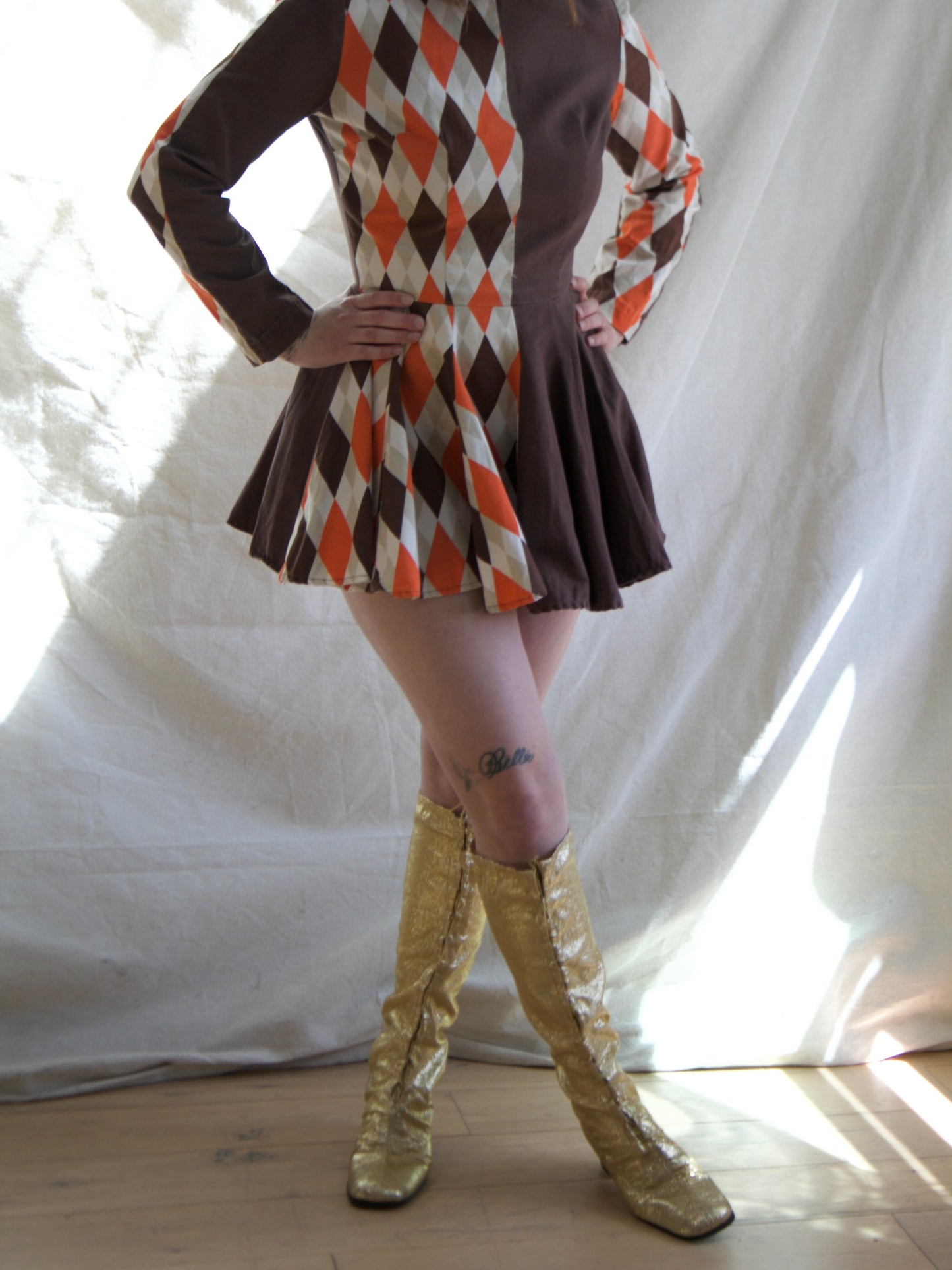 1950s Harlequin Printed Cotton Twill Skater Mini Dress