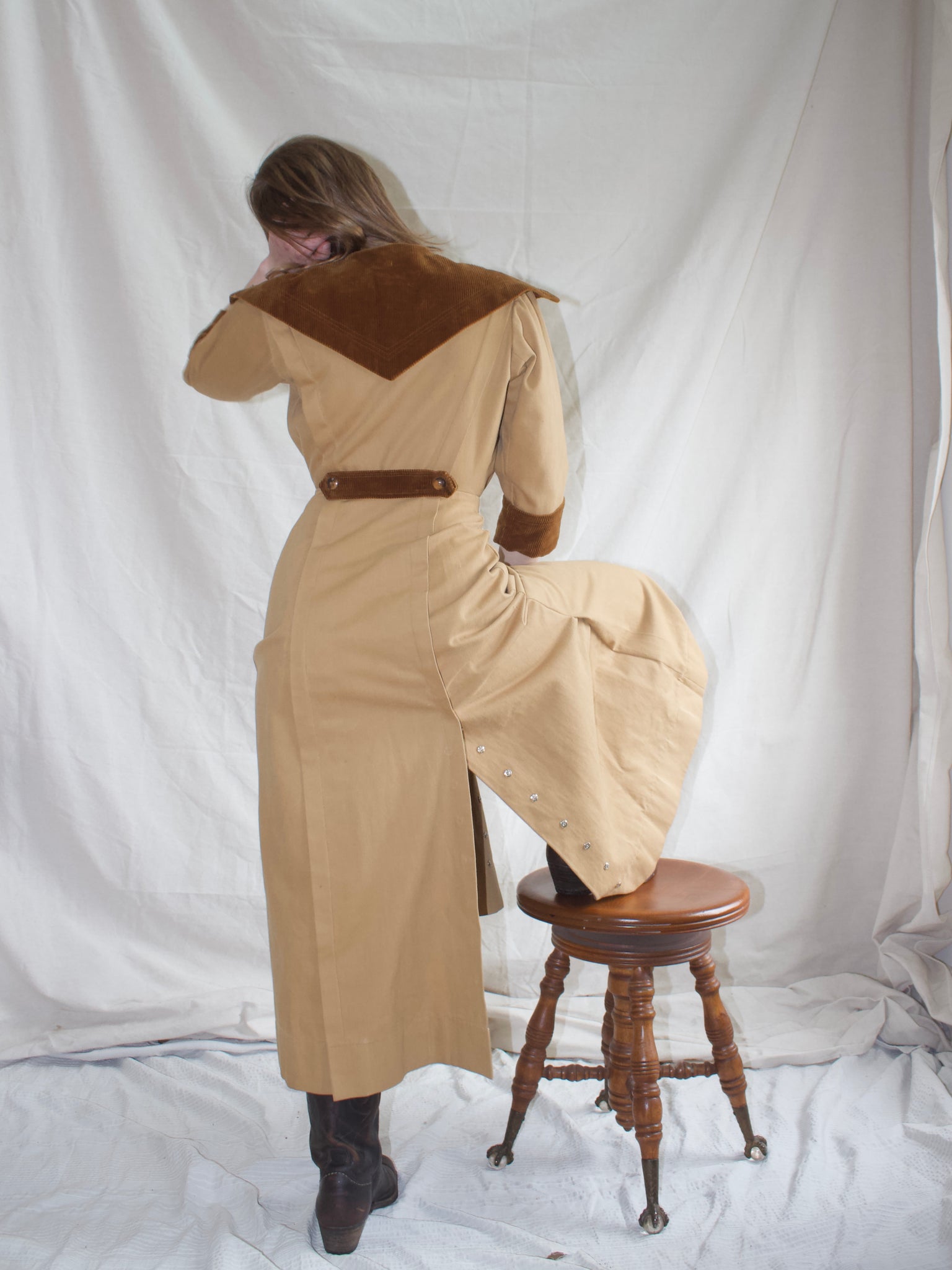 1910s Edwardian Khaki & Corduroy Riding Habit Dress