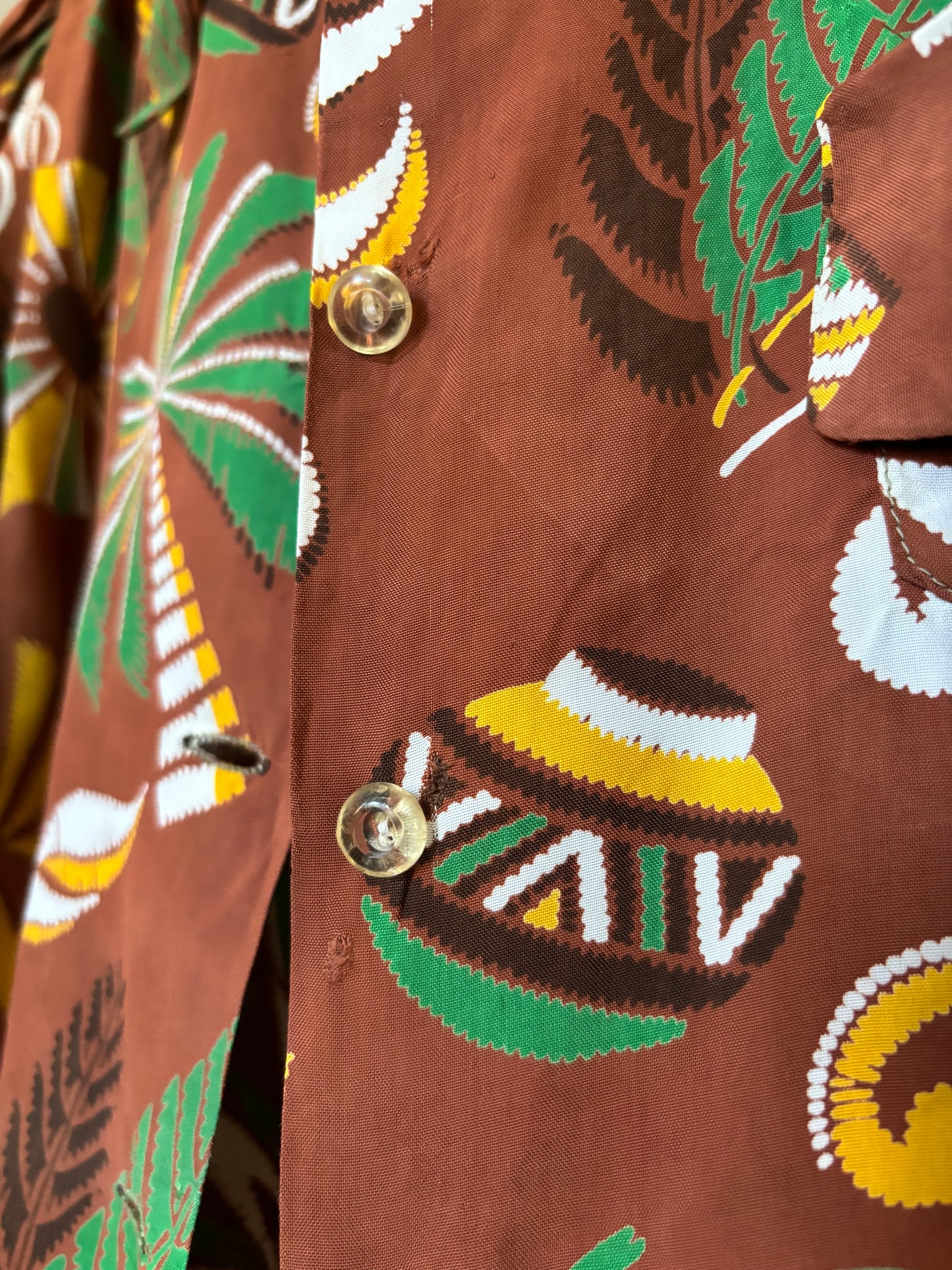 1940s Terracotta Hawaiian Silk Blend Bishop Sleeve Blouse