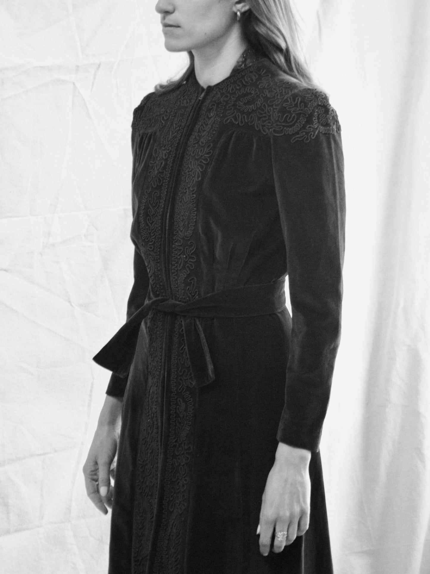 1940s Velveteen Soutache Zip Front Over Jacket