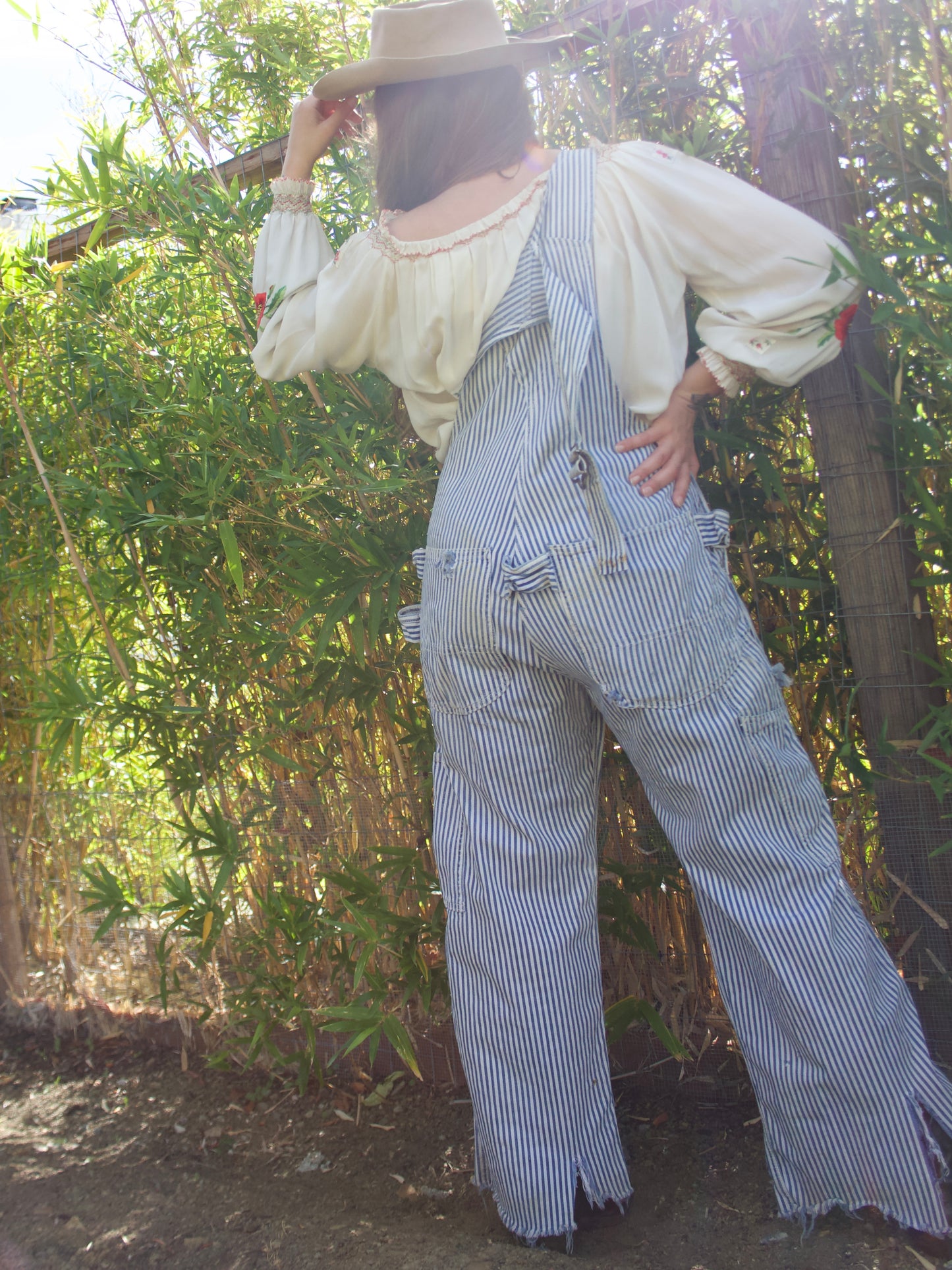 1940s Lee Faded Hickory Stripe Carpenter Workwear Scarecrow Hem Overalls