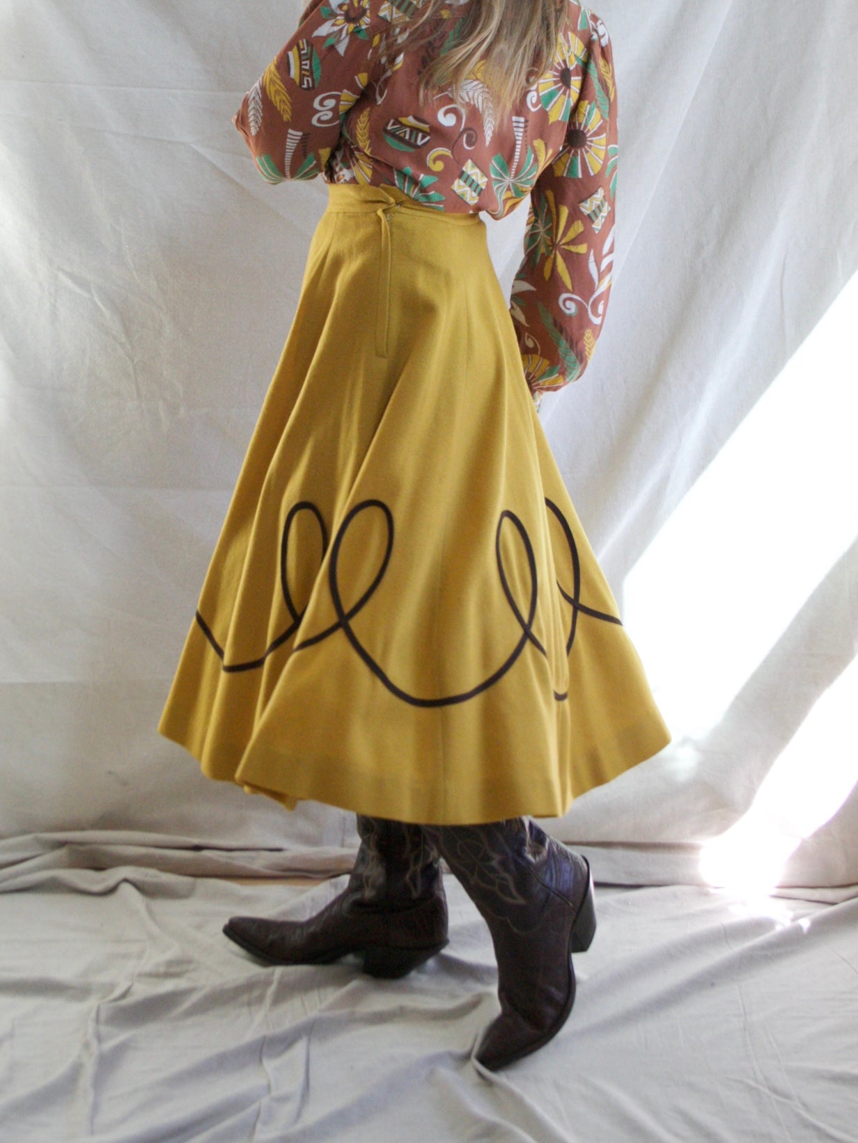 1950s Marigold Wool W* Looped Trim Circle Skirt
