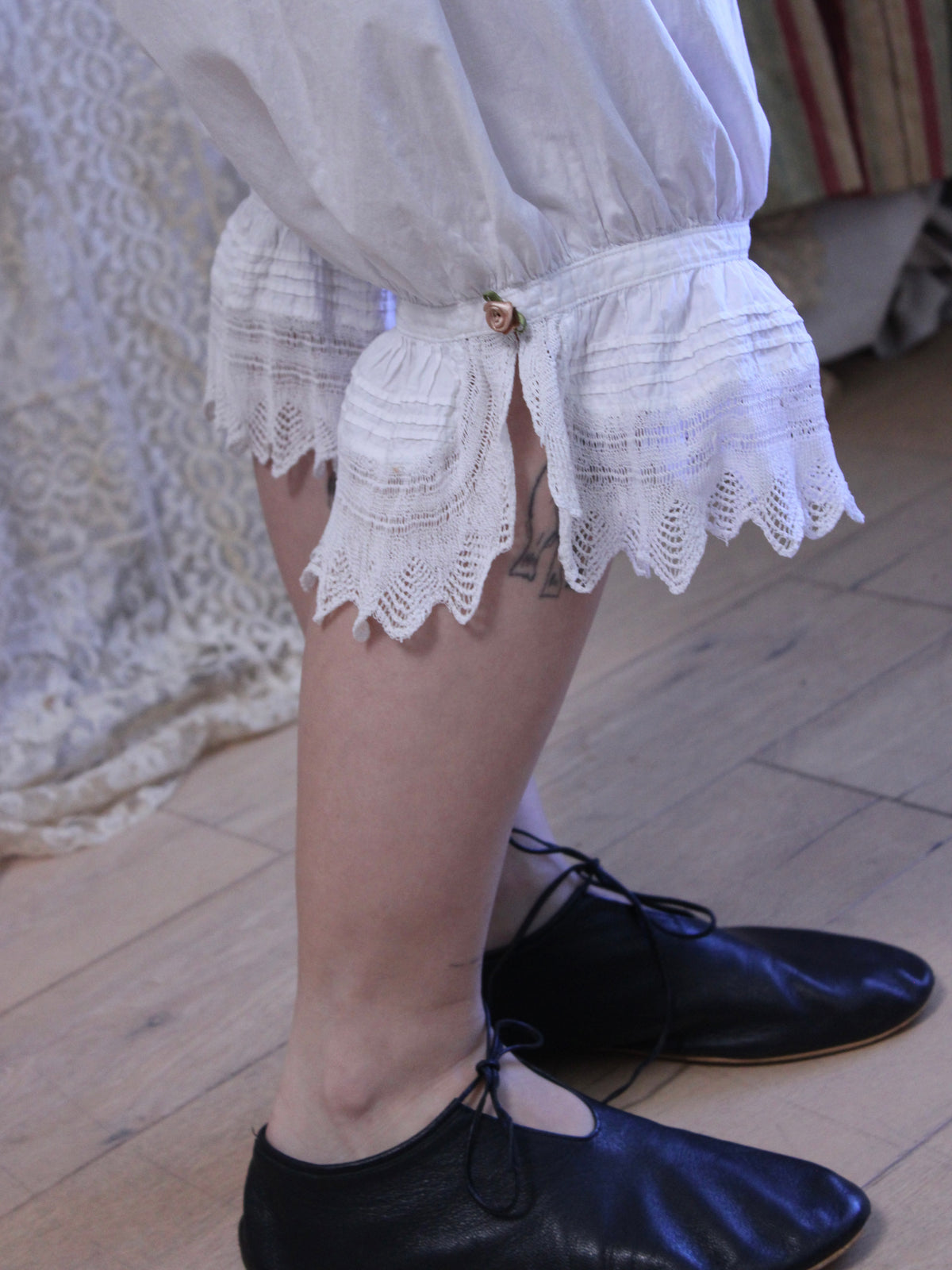 Antique 19th C Cotton & Tatted Lace Bloomers