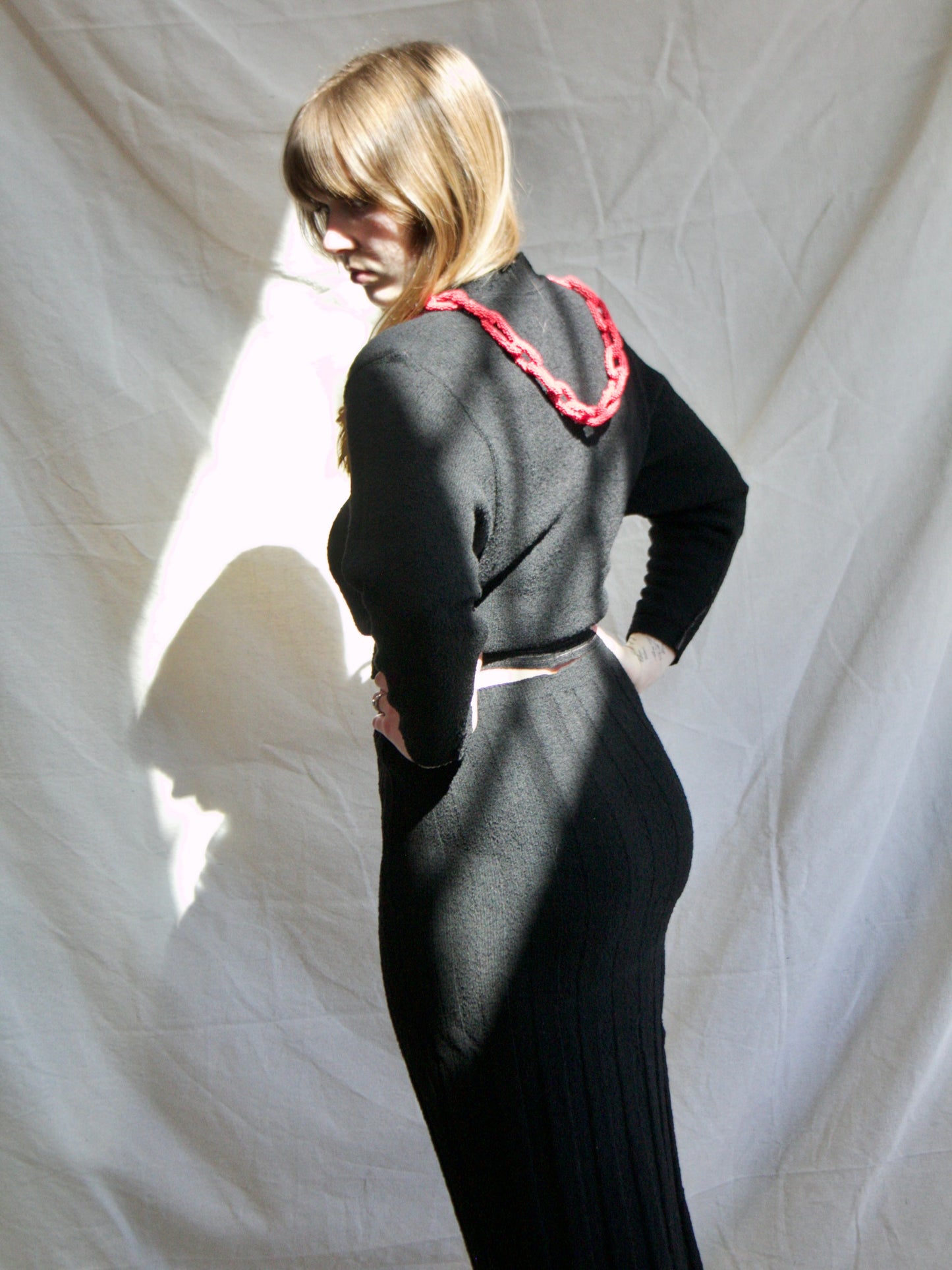 1950s Vampy Boucle Fruit Button Knit 2 PC Skirt Set