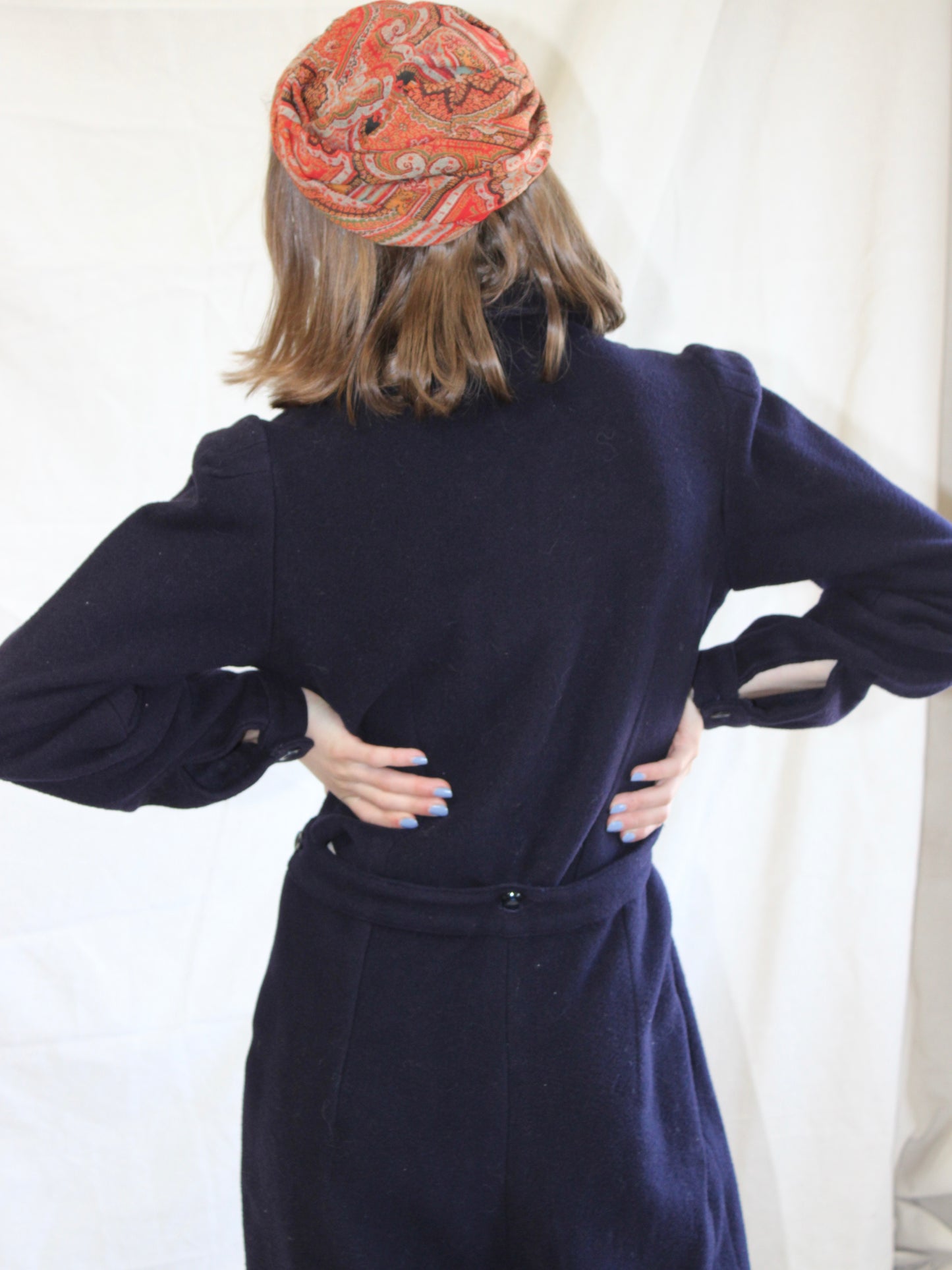 WW2 Navy Blue Wool Back Flap "Siren Suit" Wide Leg Jumpsuit