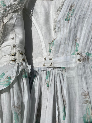 Rare Civil War Era Fine Printed Muslin Afternoon Dress