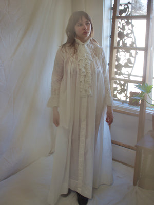 Antique Turn Of The Century Cotton & Valenciennes Lace Trousseau Gown