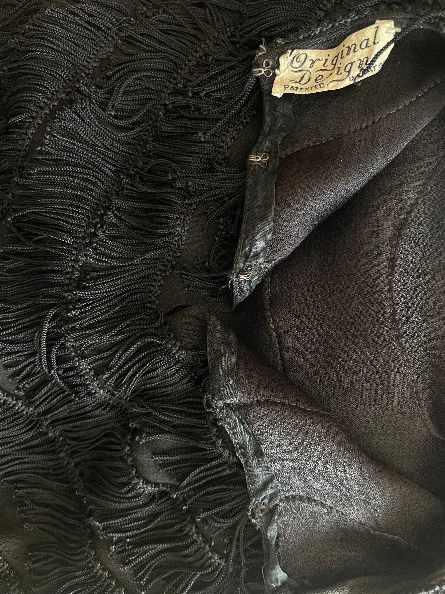 Special 1930s Rowed Fringe Rayon Crepe Floor Length Trained Gown