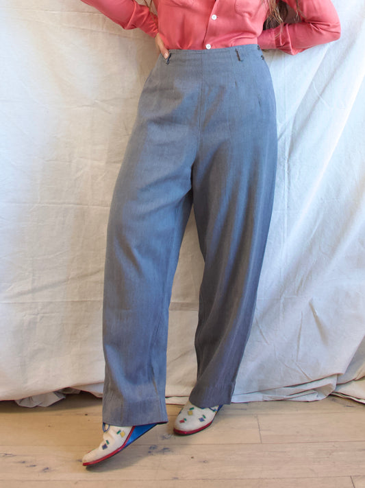 1940s Graff Sportswear Side Button/ Zip Slate Great Gabardine Rayon Pants