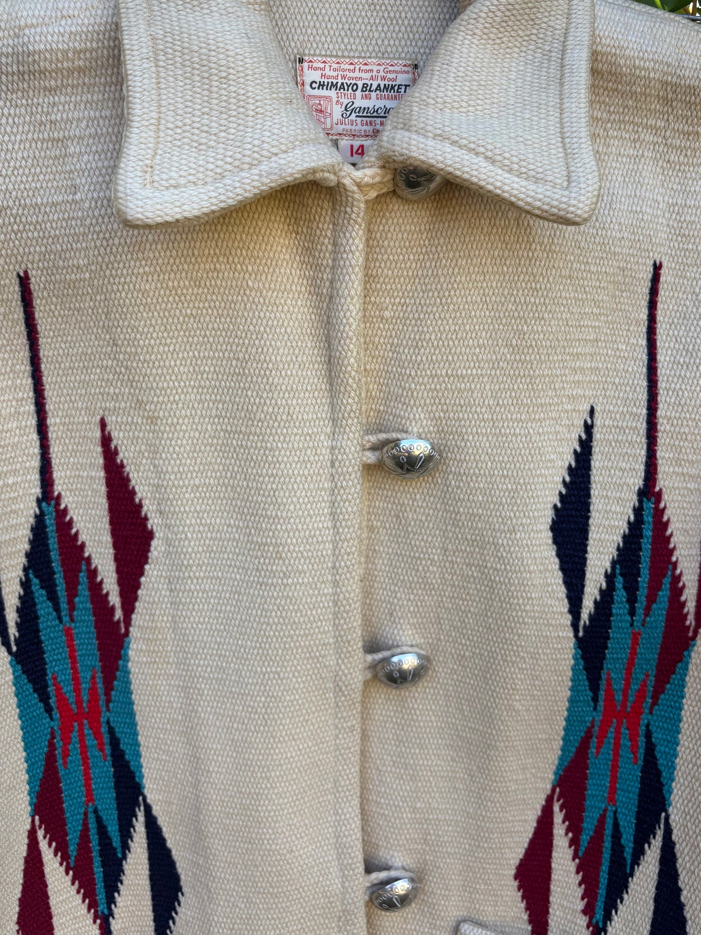 1940s Ganscraft Hand Woven Cream Chimayo Blanket Coat