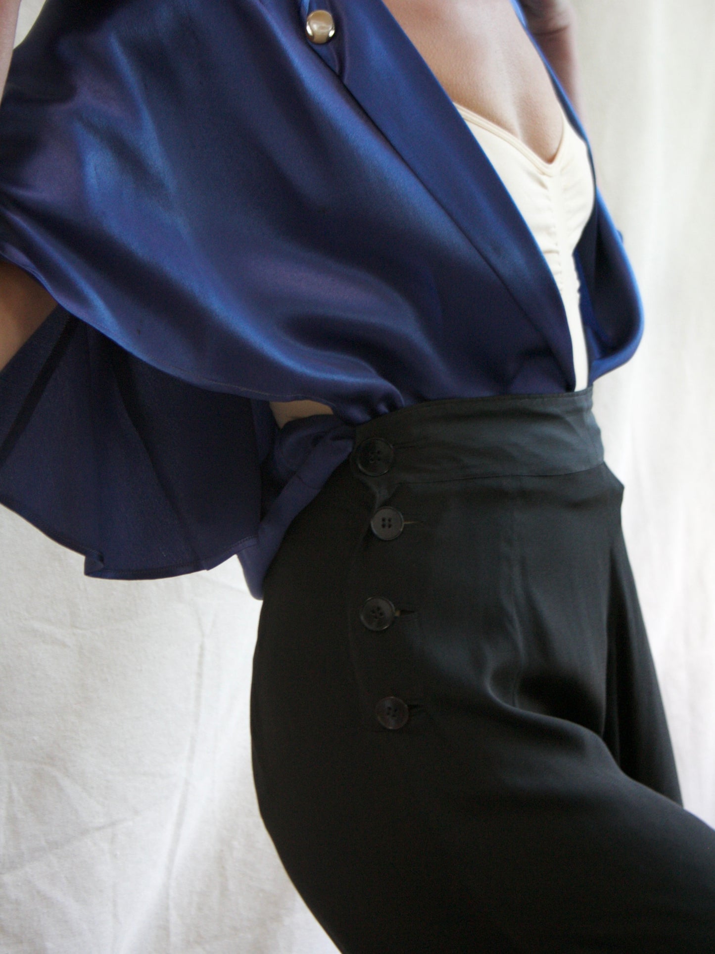 1930s Fall Front Inky Black Silk Palazzo Pants