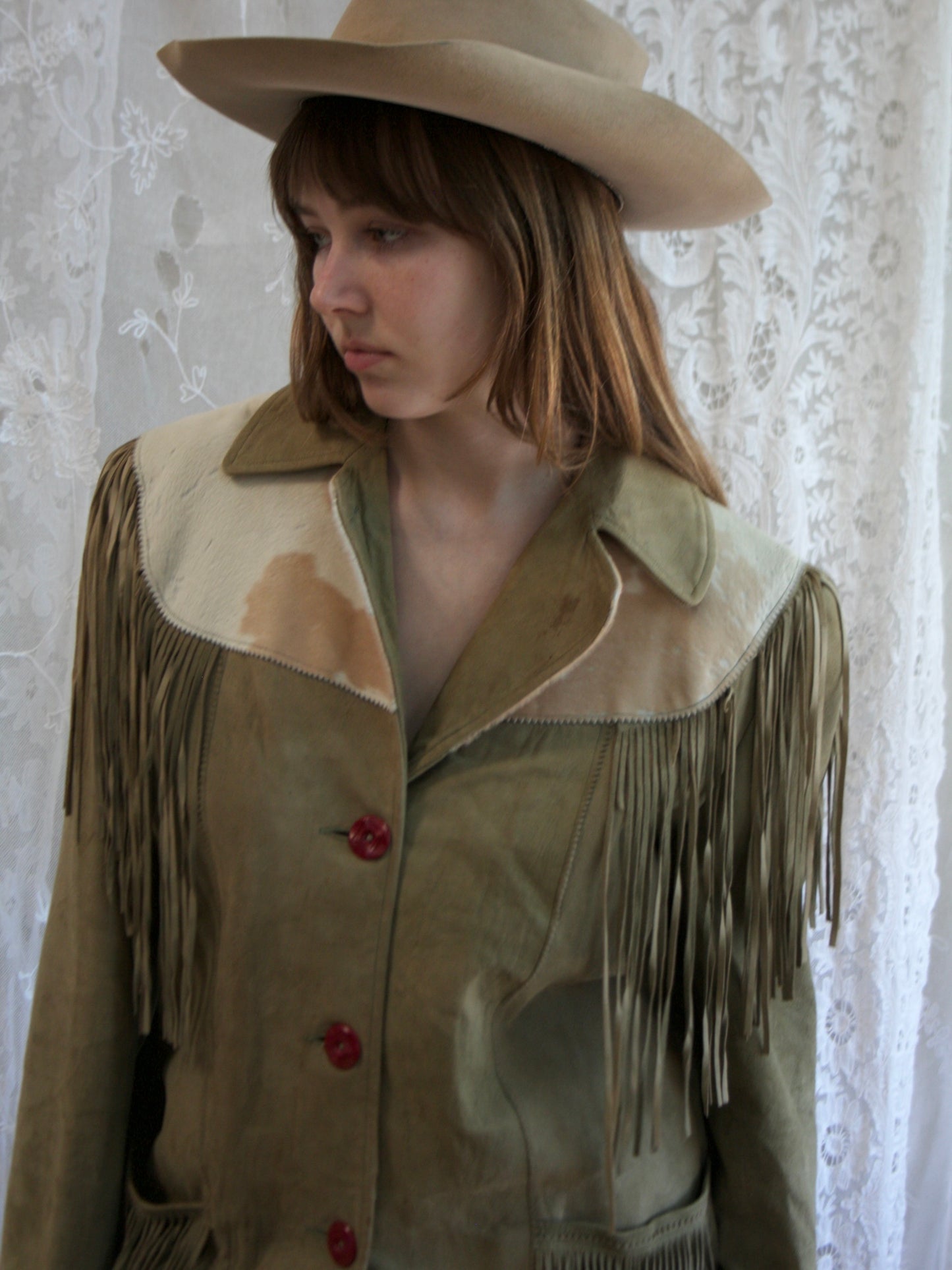 1950s Pony Hair Green Suede Fringe Western Jacket