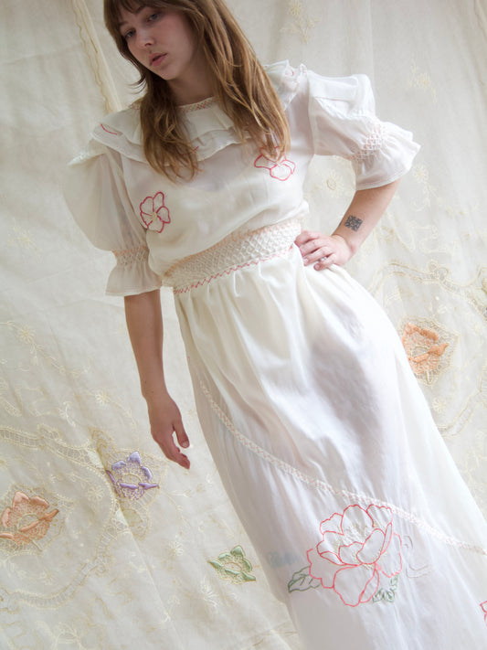 WW2 Hand Embroidered Puff Sleeve Parachute Dress