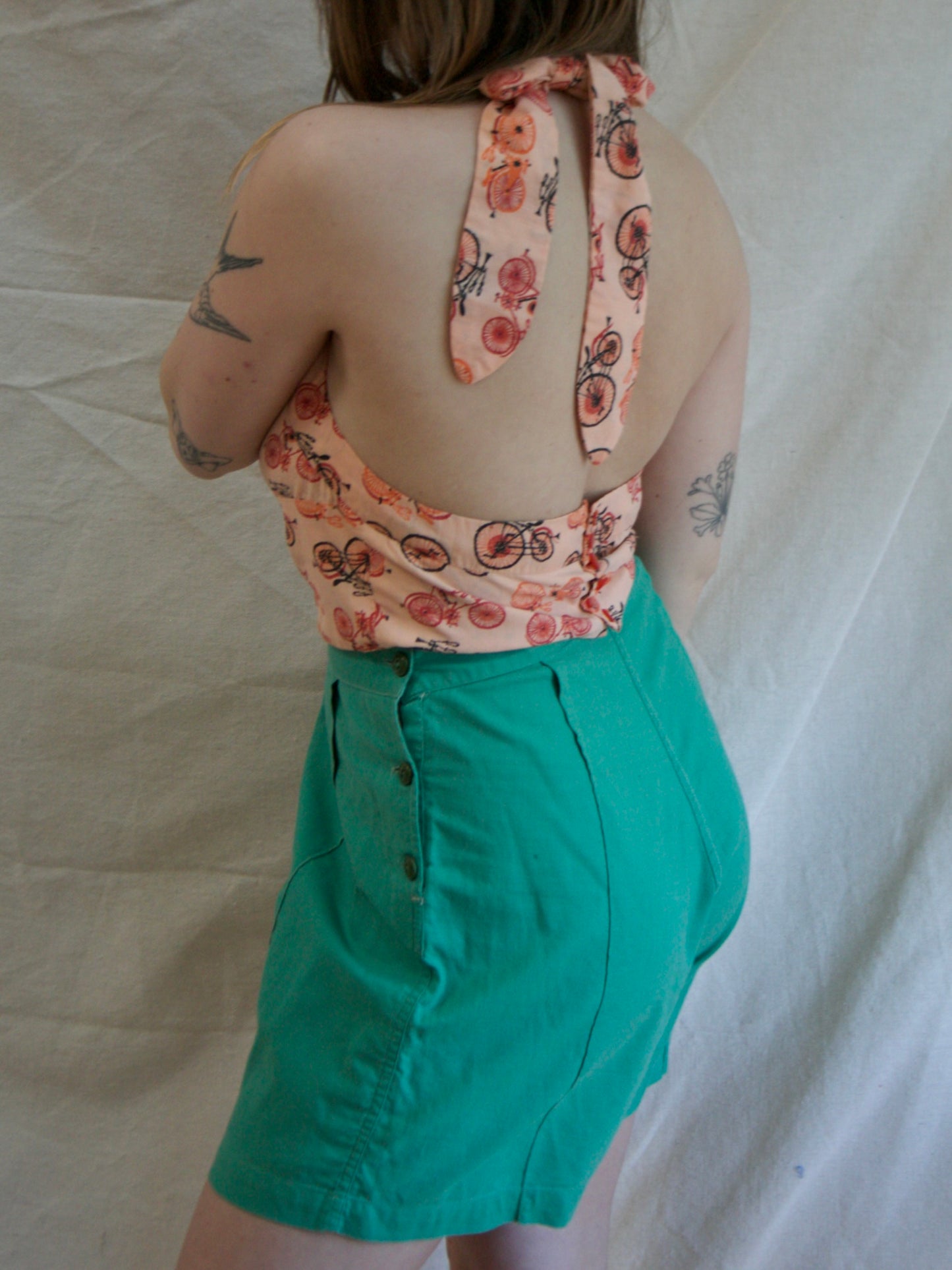 1940s Kelly Green Fall Front Side Button Shorts