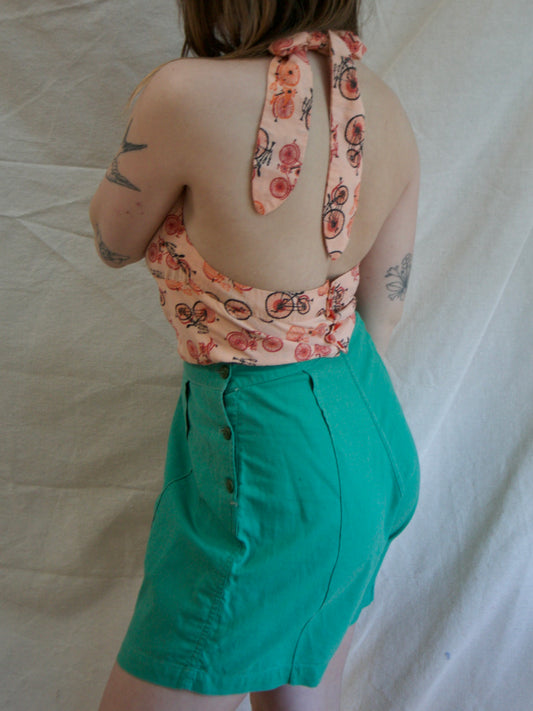 1940s Kelly Green Fall Front Side Button Shorts