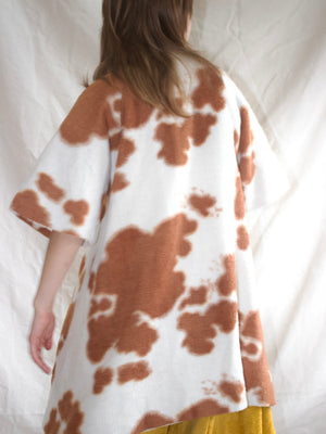 1950s Plush Cow Print Bell Sleeve Tunic Jacket