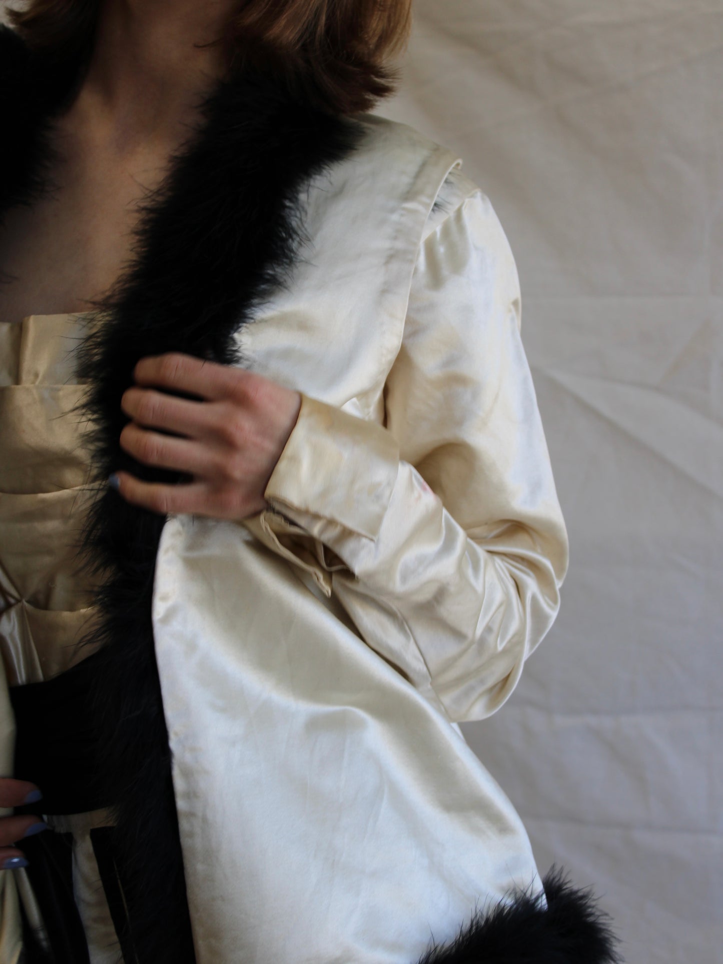One Of A Kind Antique 1910s B&W Satin 4 Piece Mardi Gras Harem Pant Jumpsuit Ensemble