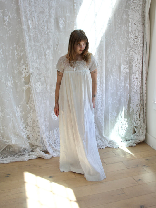 Antique Edwardian Cotton Crochet Yoke Chemise Dress