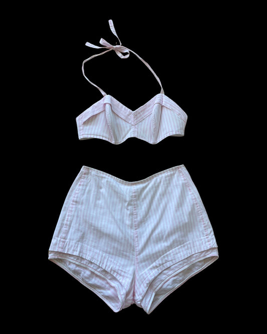 1950s Candy Striped 2-Piece Halter Swim/Play Suit
