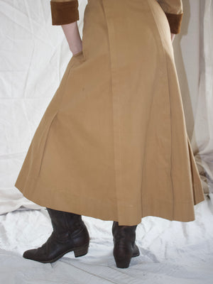 1910s Edwardian Khaki & Corduroy Riding Habit Dress