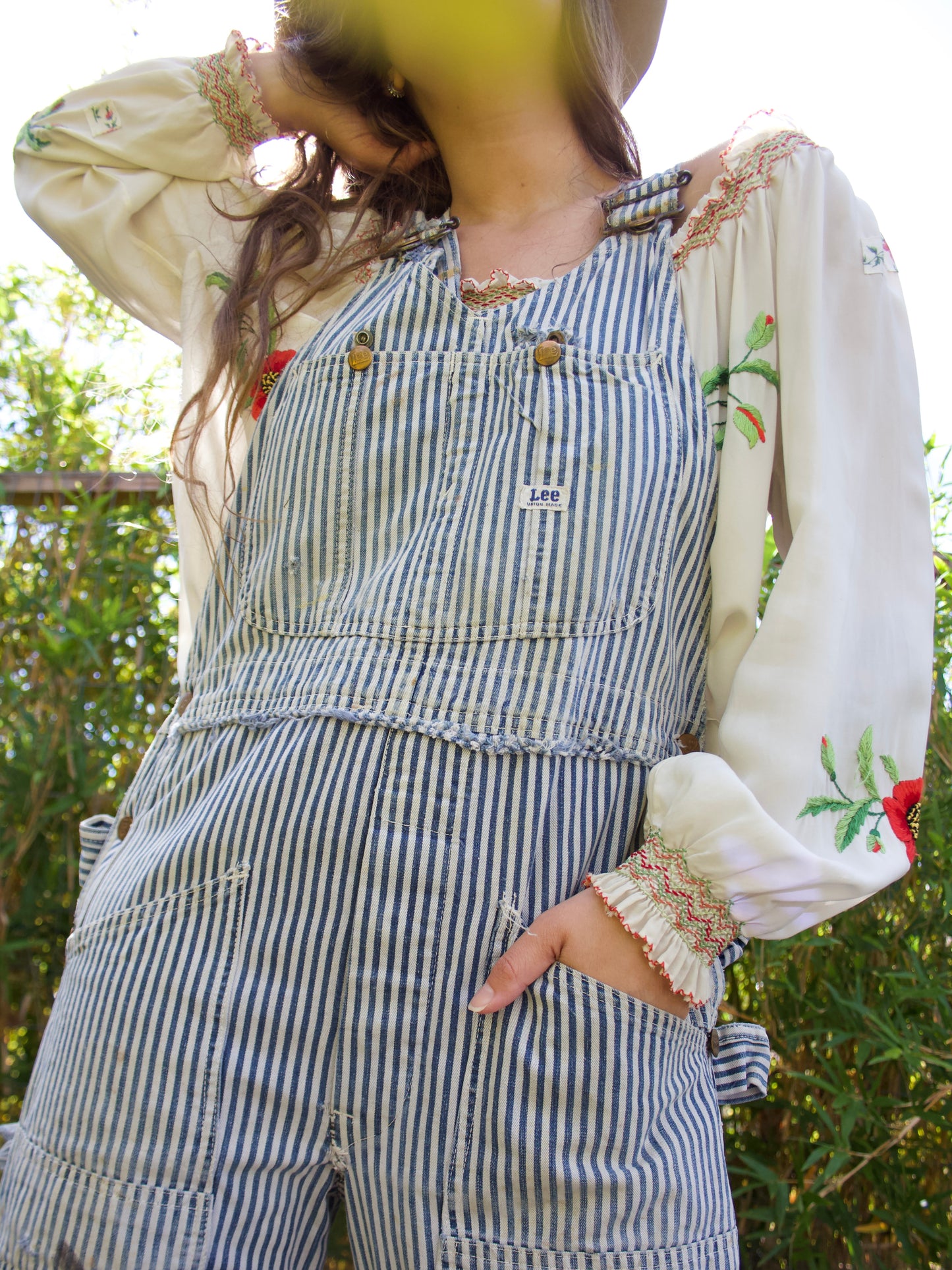 1940s Lee Faded Hickory Stripe Carpenter Workwear Scarecrow Hem Overalls