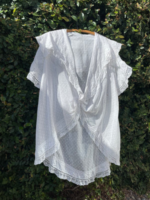 Antique Edwardian Swiss Dot Valenciennes Lace Wrap Summer Jacket