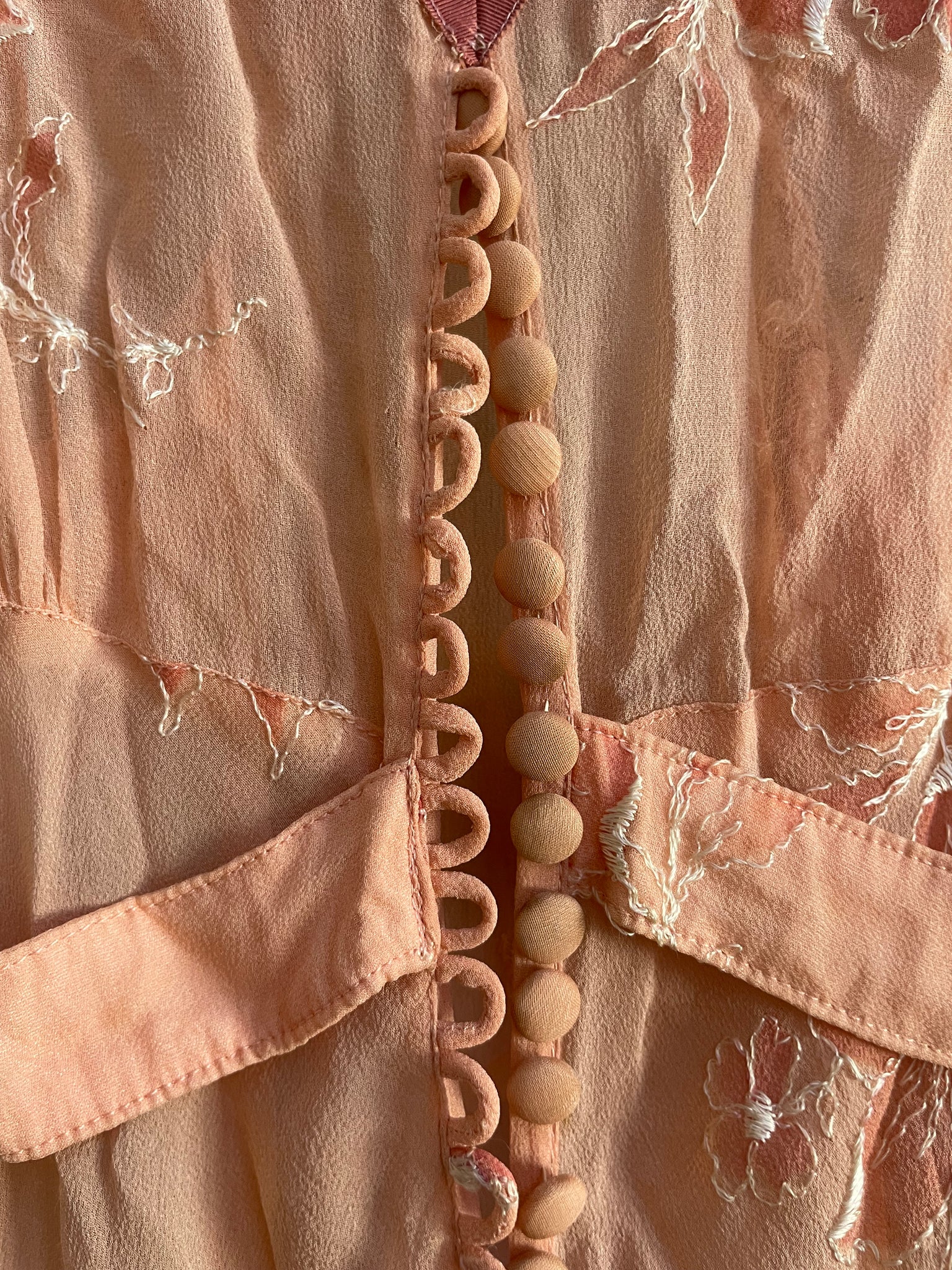 1930s Ballet Pink Floral Appliqué Chiffon Dress