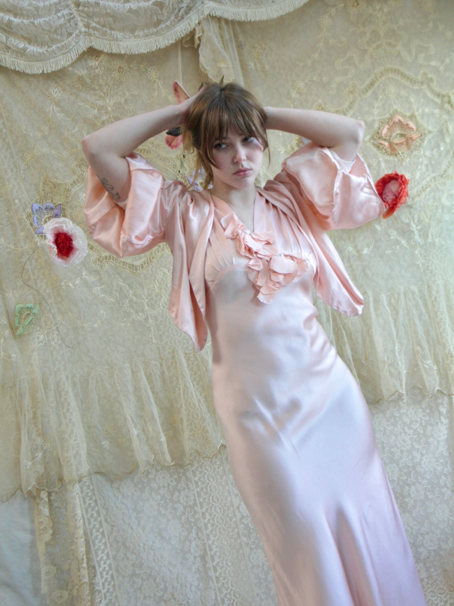 1930s Sculptural 2 Piece Bias Cut Satin Dress Set