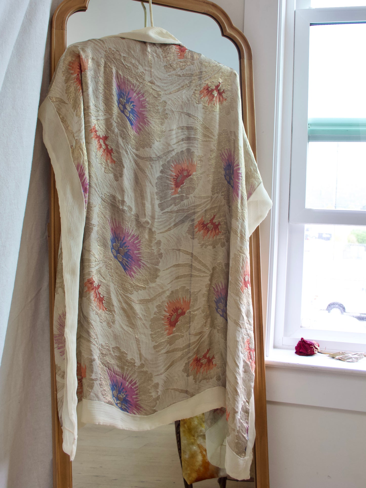 1930s Floral Lamé Chiffon Shawl W* Shoulder Straps