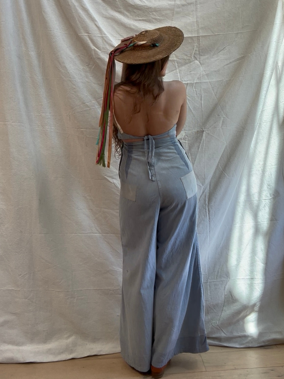 Special 1930s 'Trailer-alls' Chambray Halter Sportswear Double Side Button Overalls