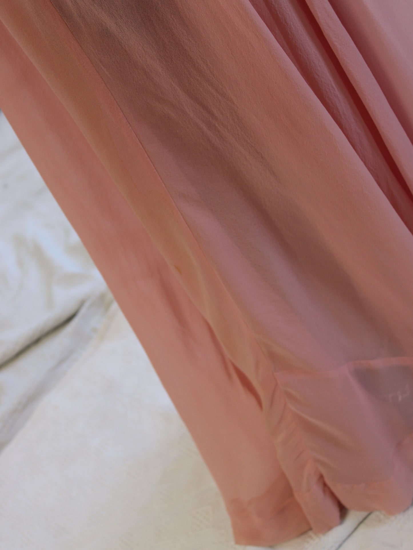1930s Pale Pink Chiffon V Neck Dress