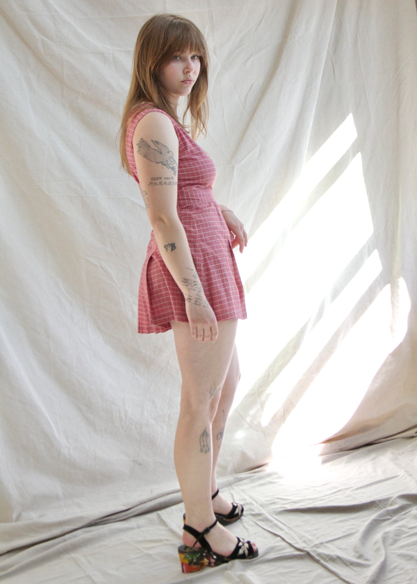 1930s/1940s Bell Back Zip Windowpane Pink Playsuit