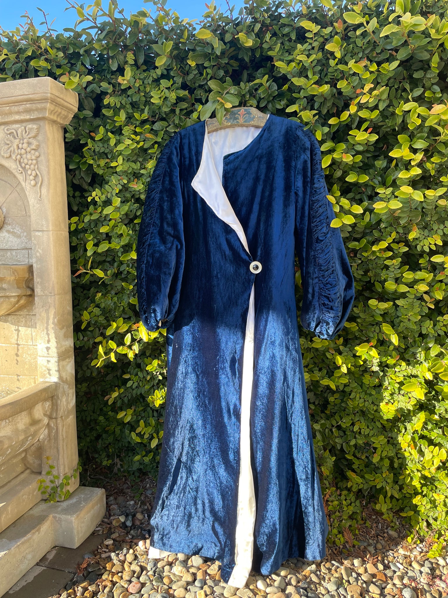 1940s Navy Velvet Bishop Sleeve Robe Style Coat