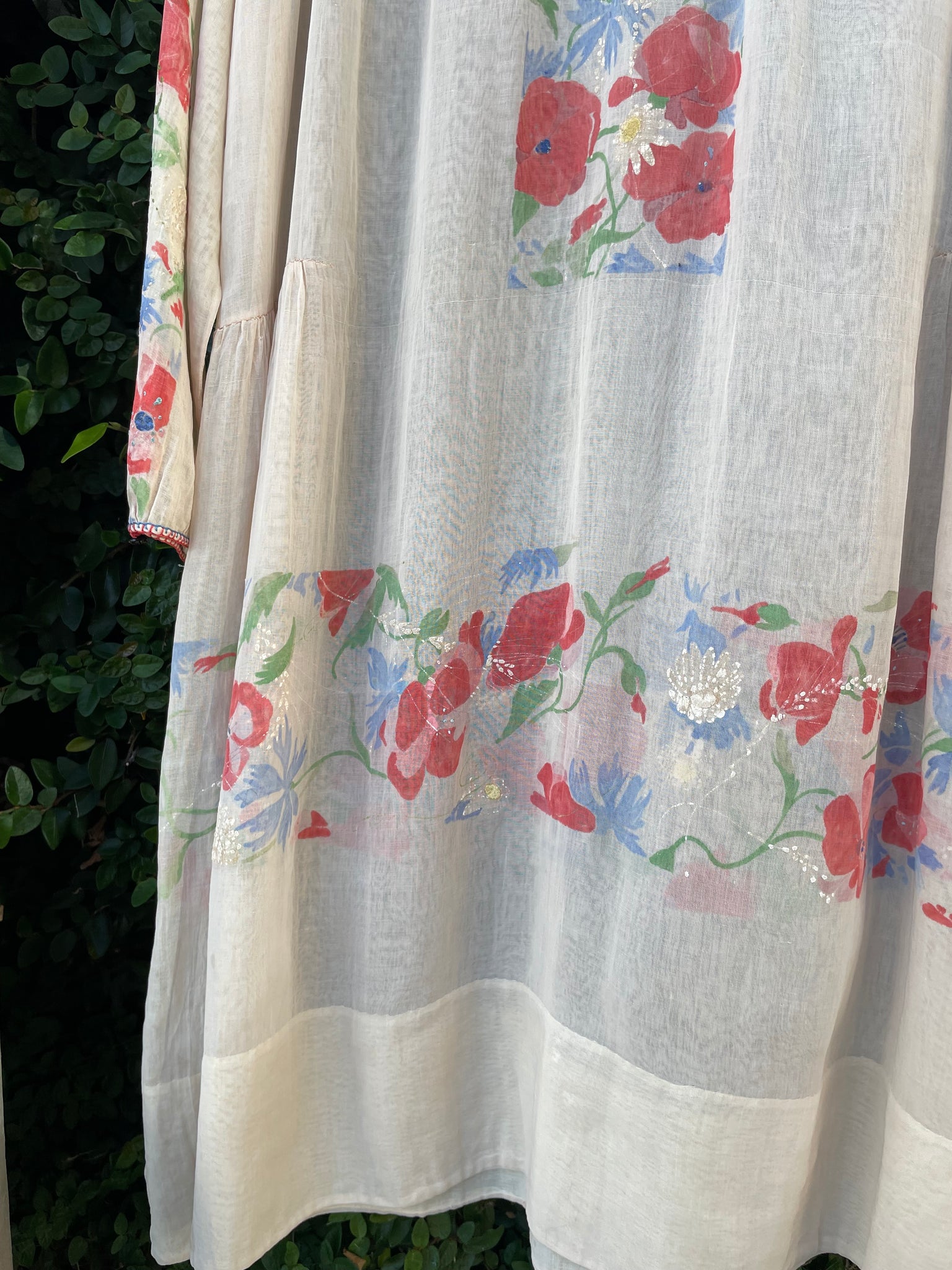 Rare Art Nouveau Hand Painted Floral Cotton Gauze Folk Dress