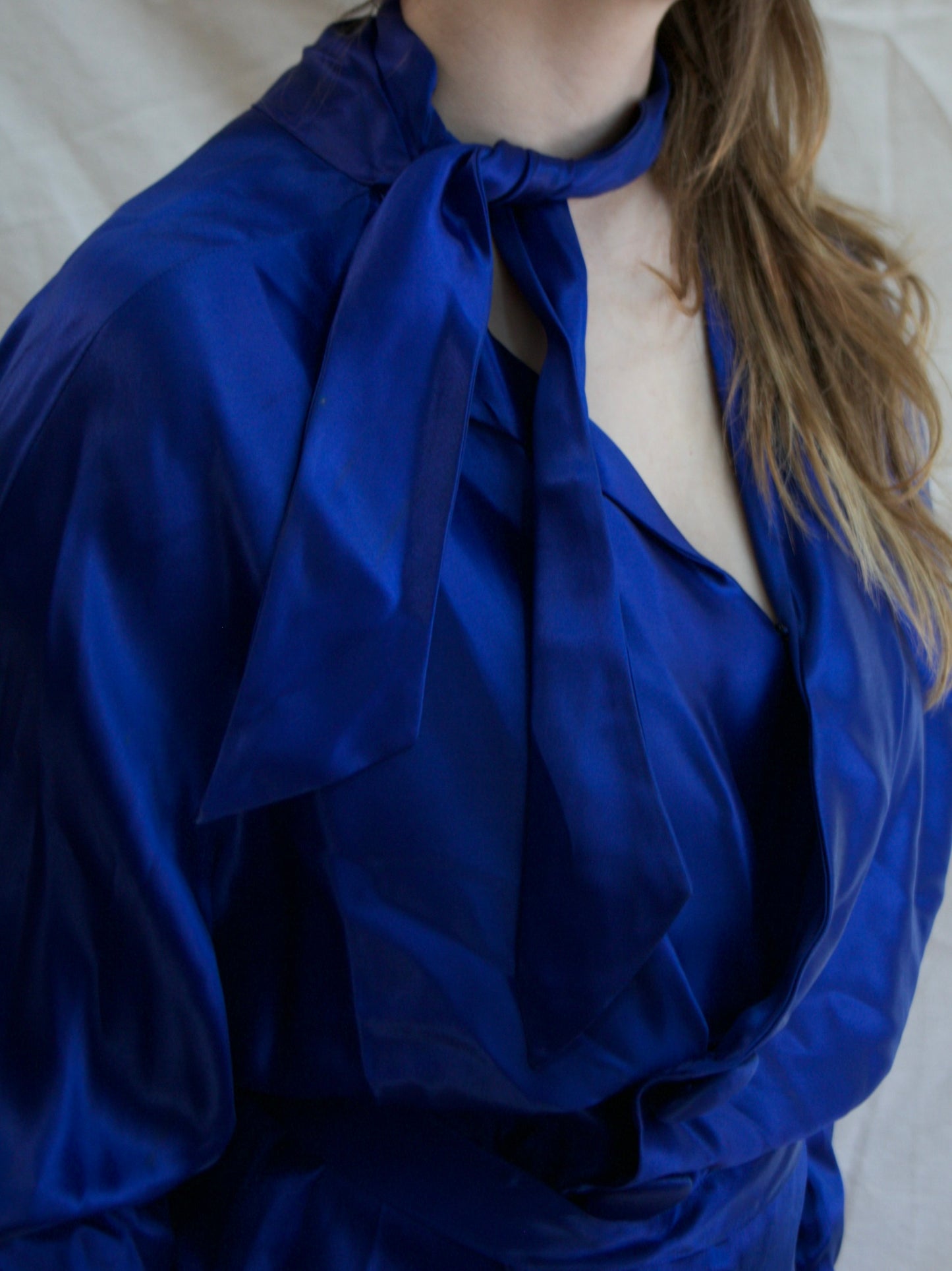 1930s Cobalt Crepe Back Satin Dolman Sleeve Tunic Length Evening Jacket