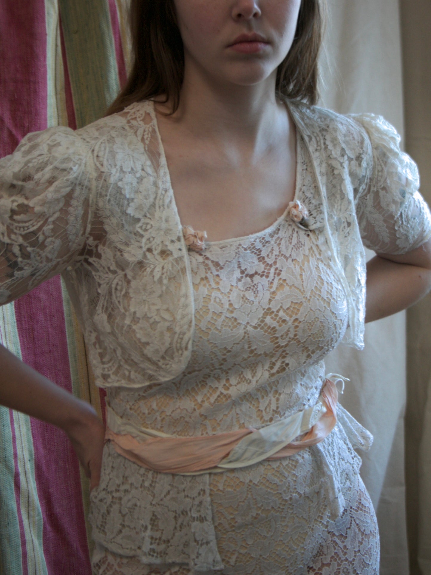 1930s Ivory Lace Puff Sleeve Bolero