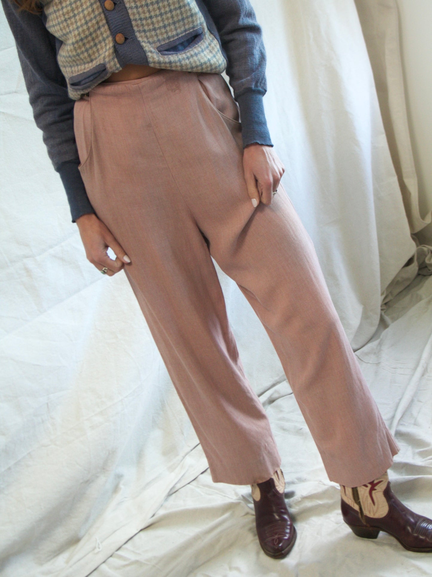 1950s Sliding Zipper Dusty Mauve Gabardine Pants