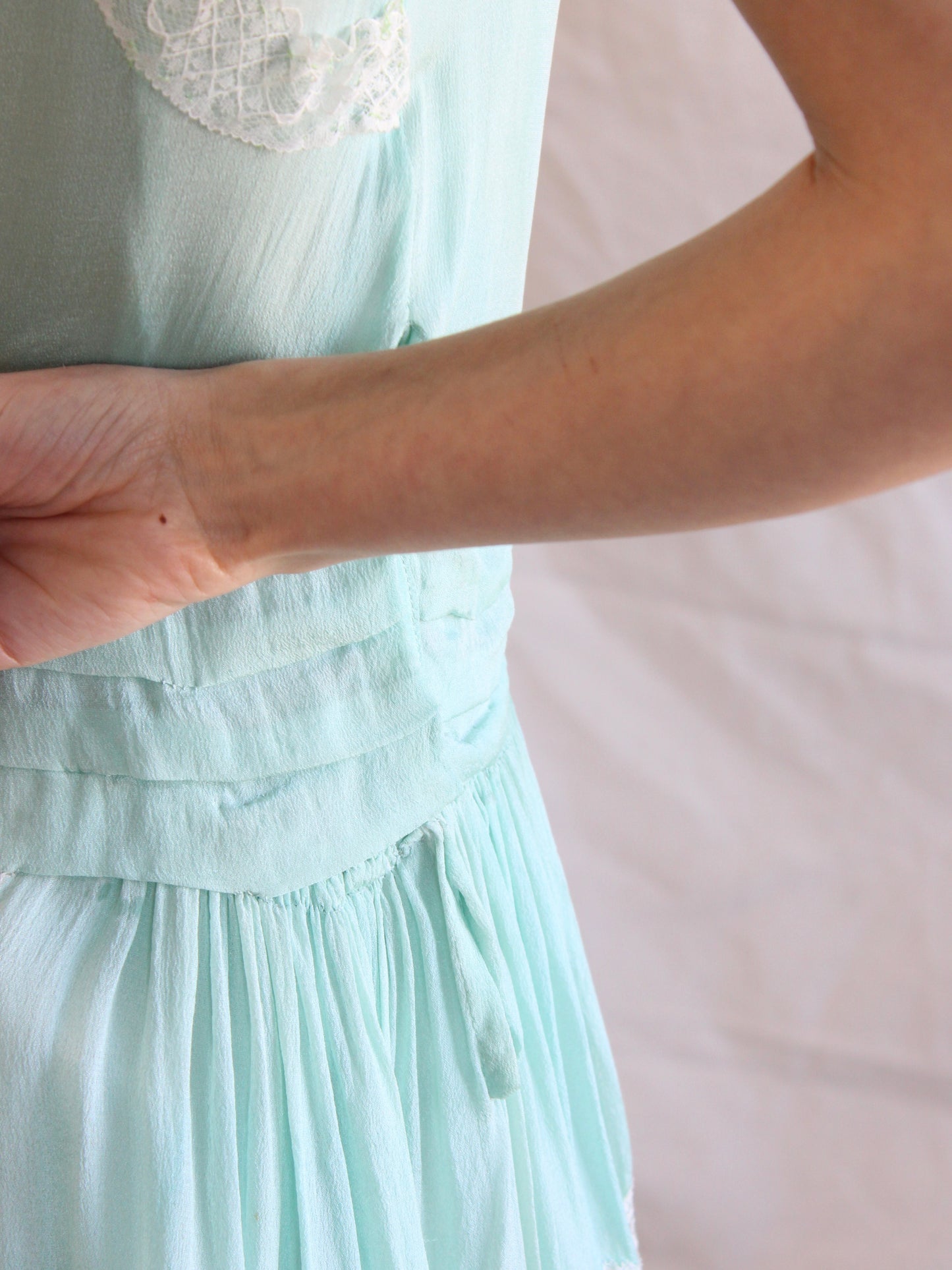 1920s Insertion Lace Mint Chiffon Day Dress