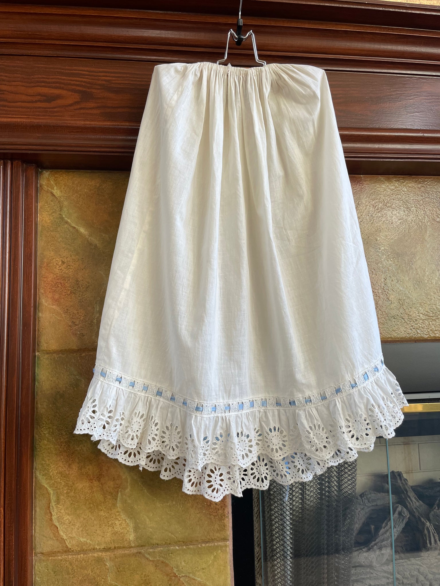 Edwardian Woven Ribbon Short Eyelet Cotton Petticoat