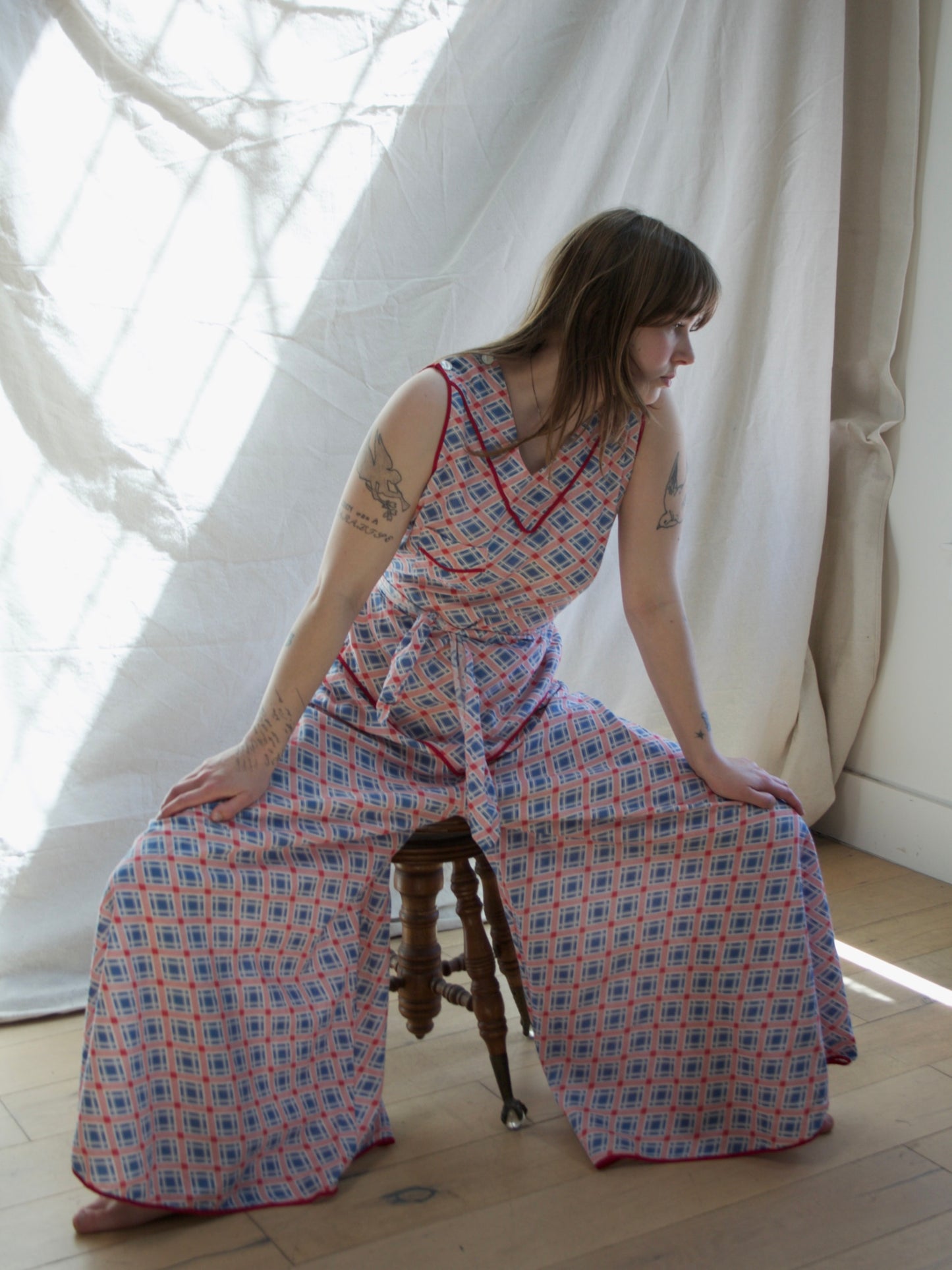 1920s Deco Cotton Drop Waist Palazzo Beach Pajamas