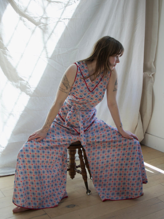 1920s Deco Cotton Drop Waist Palazzo Beach Pajamas