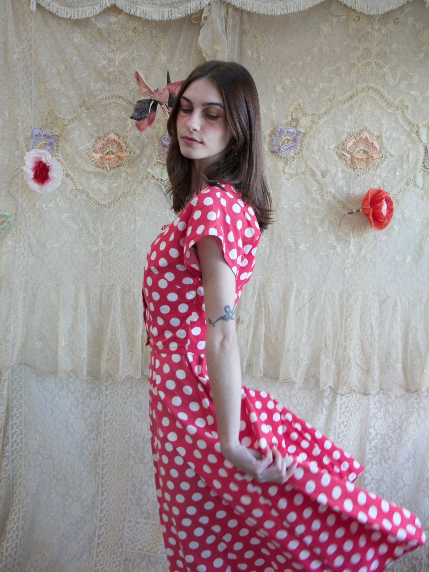 1950s Two PC Polka Dot Cotton Dress Set