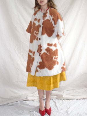 1950s Plush Cow Print Bell Sleeve Tunic Jacket