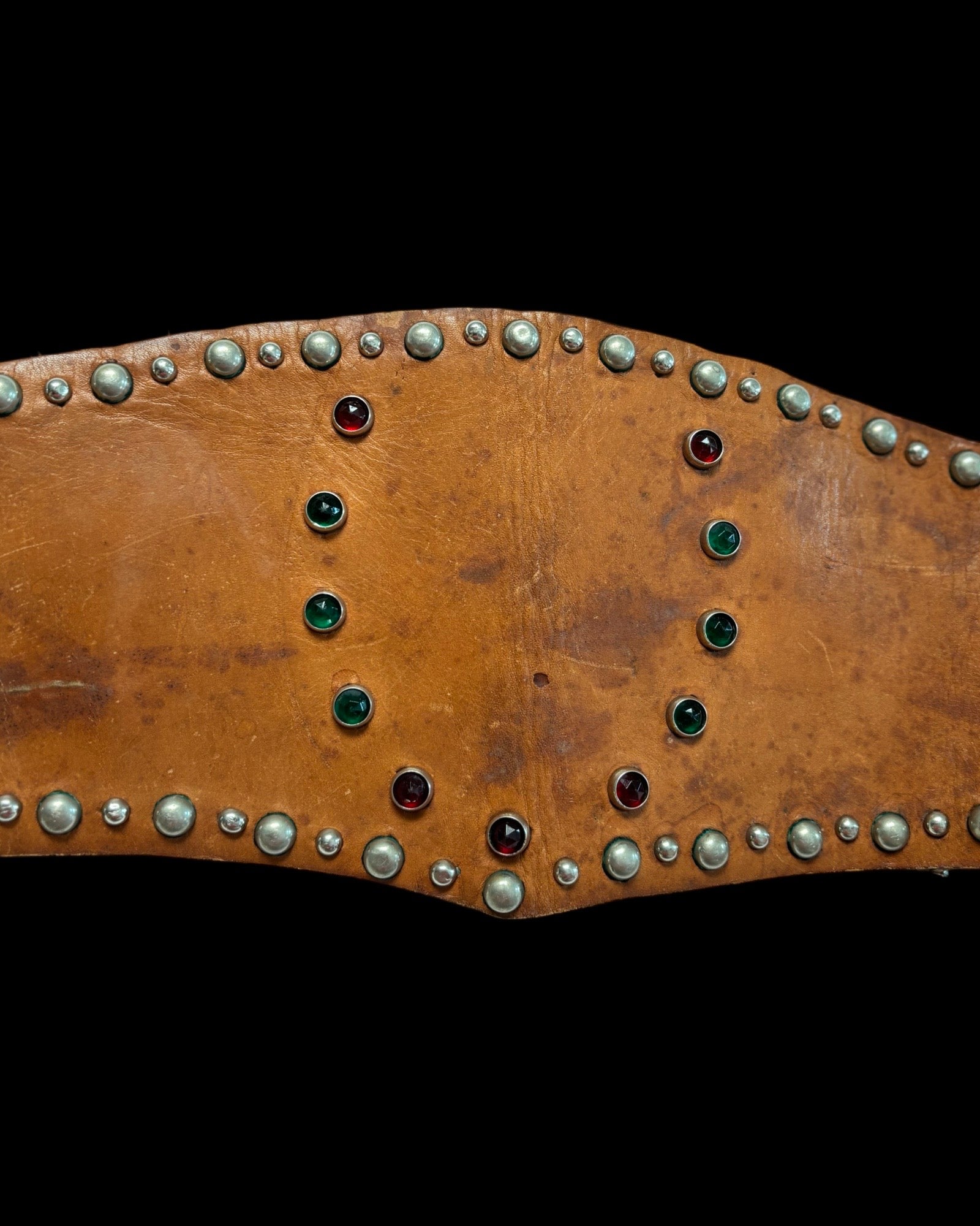 1940s Studded & Jeweled Horseshoe Leather Kidney Belt