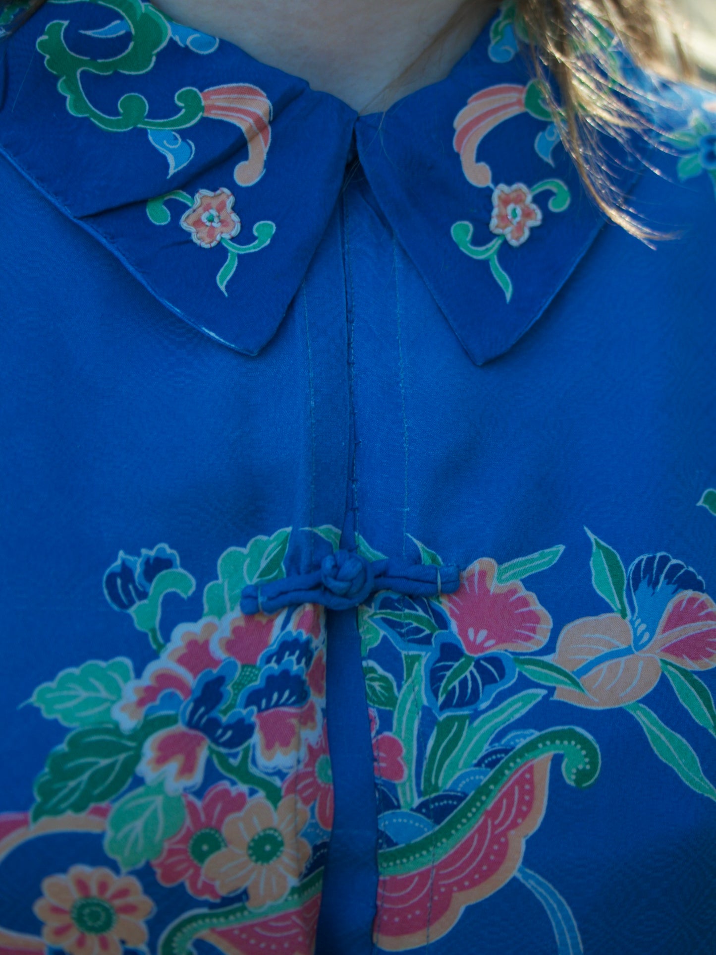 1940s Printed Two Piece Smooth Rayon Chinese Lounge Set