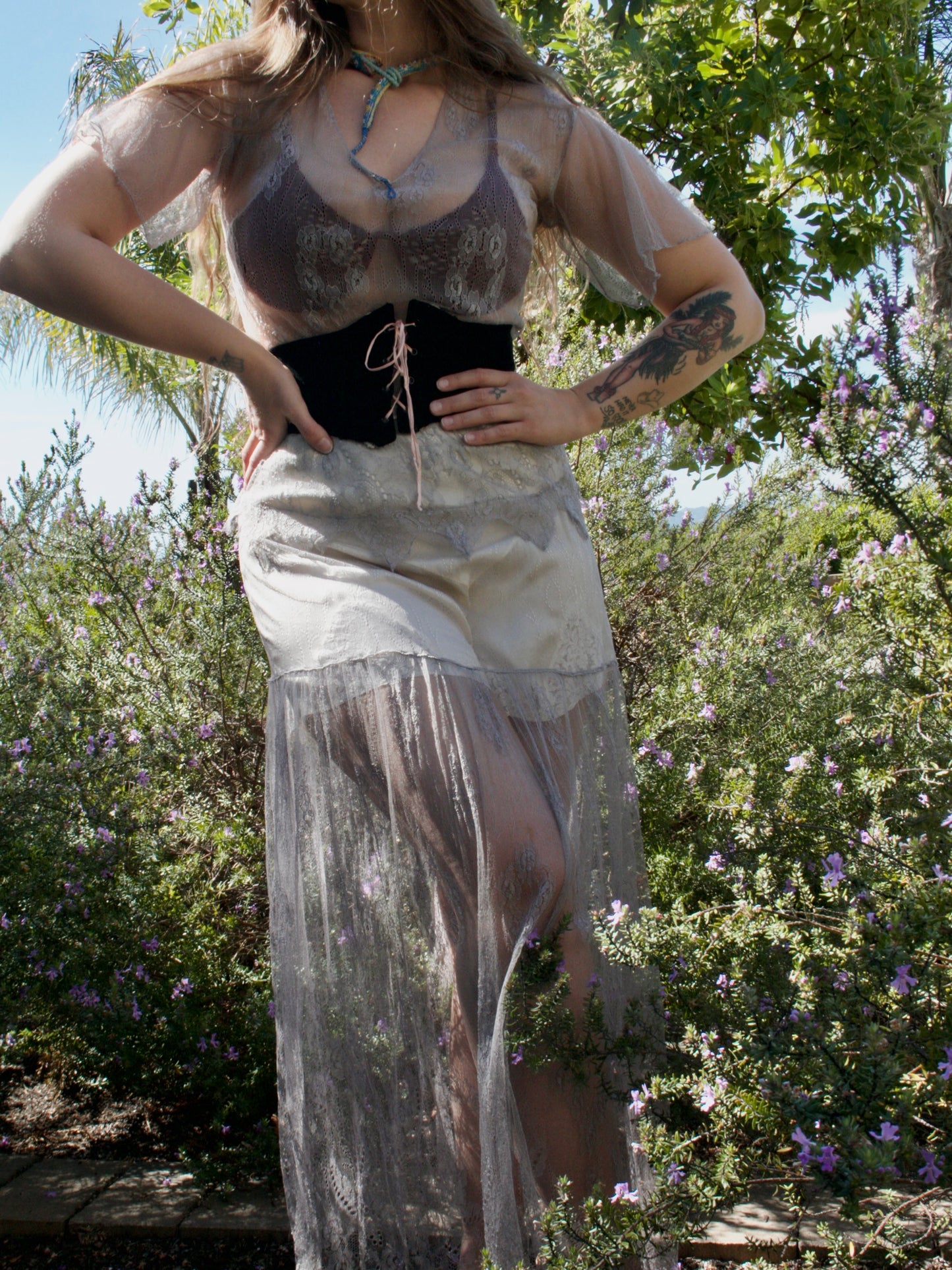 Antique 1920s Pale Lavender Scalloped Lace Dress