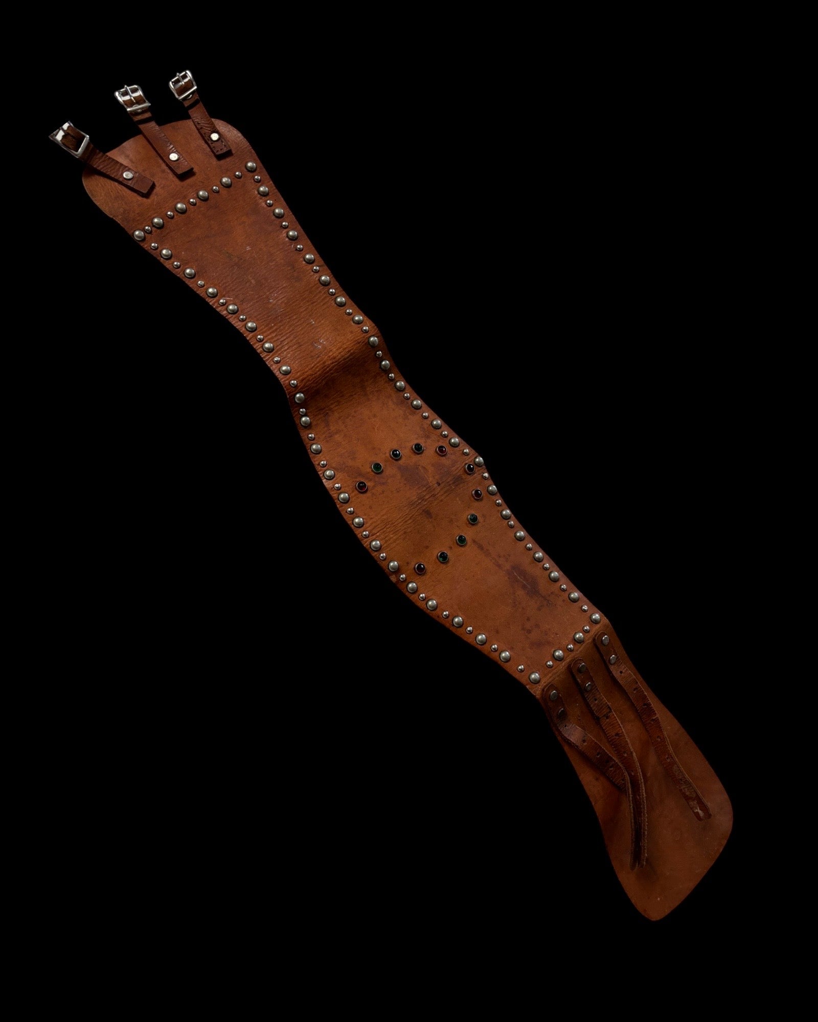 1940s Studded & Jeweled Horseshoe Leather Kidney Belt