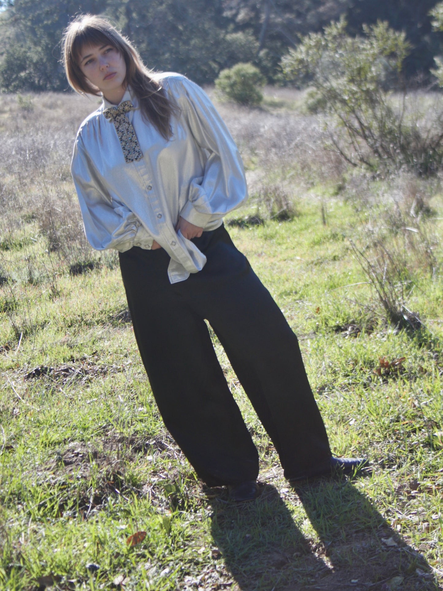 1940s Noir Slippery Silk Satin Wide Leg Pants